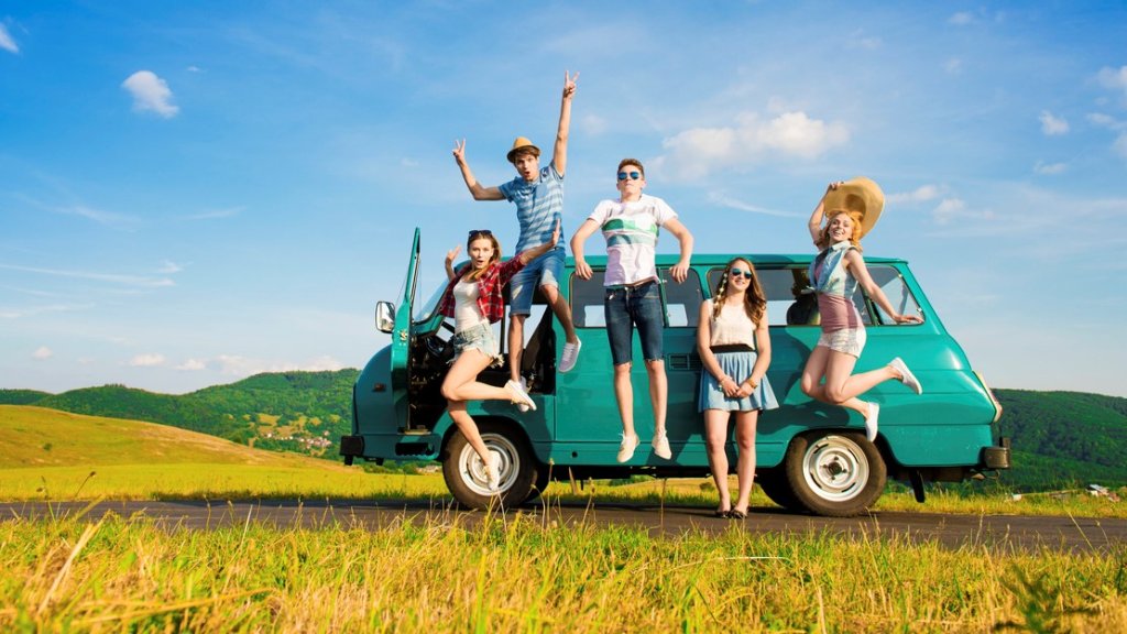 Young hipster friends on road trip 